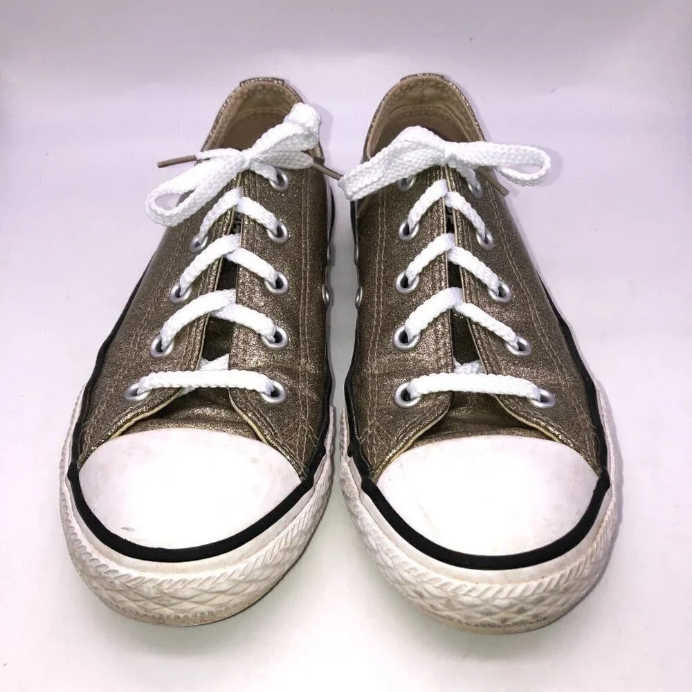 Converse Chuck Taylor All Star Girls Size 2 Gold Glitter Low Top Sneakers Shoes